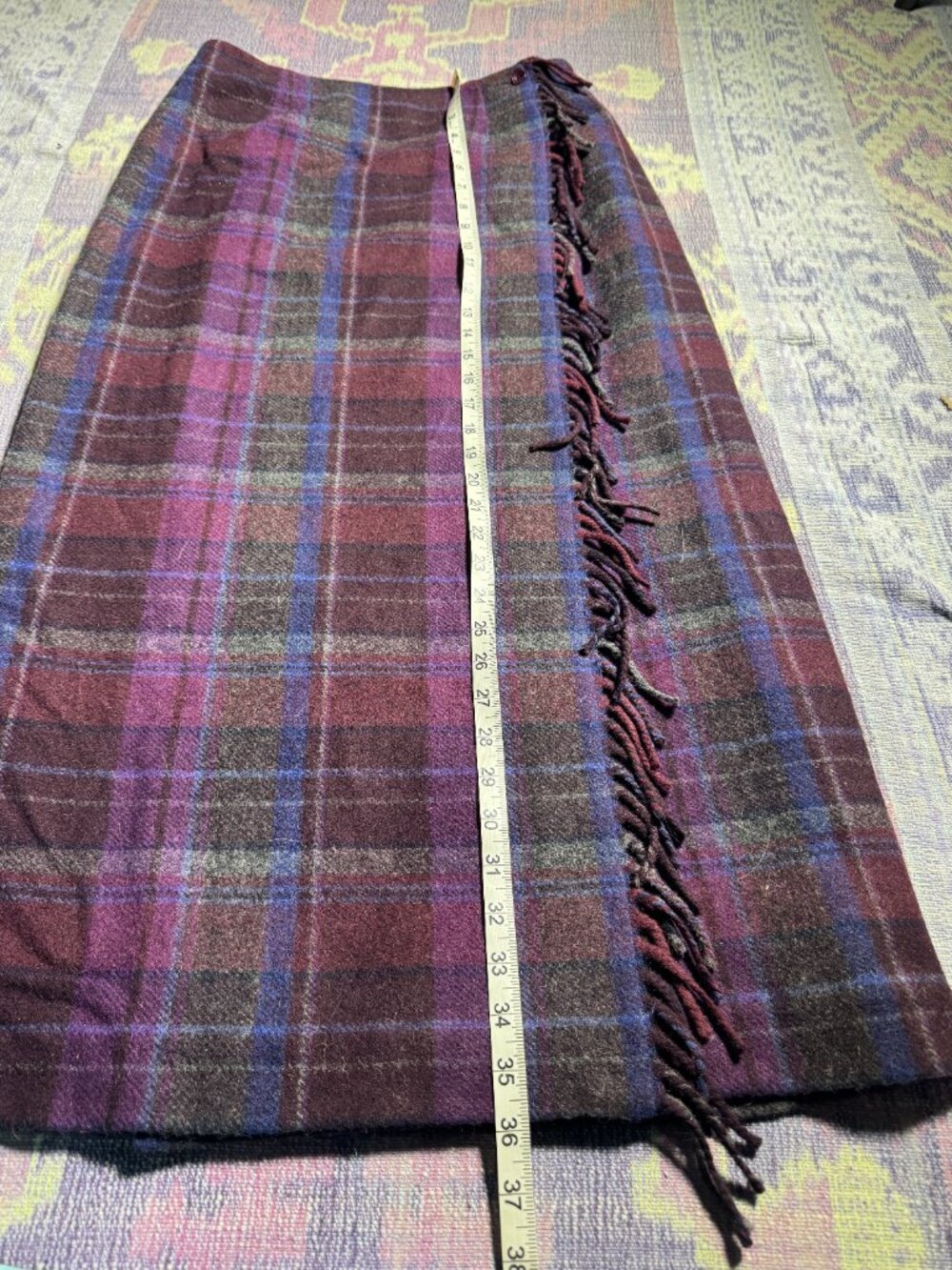 Talbots Plaid Fringe Wool Blend Wrap Skirt Purple Blue Sz 8 - Picture 8 of 15
